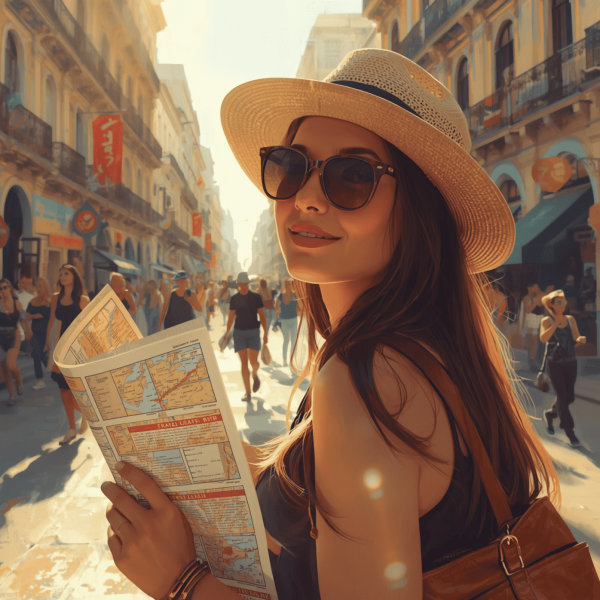 Stylish Woman Exploring City Streets