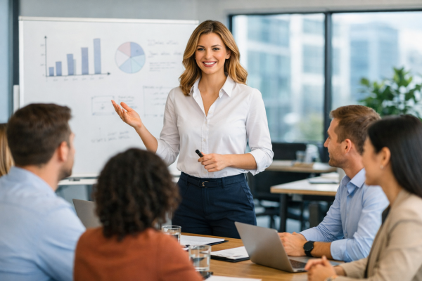 Female Leader Conducting Office Meeting